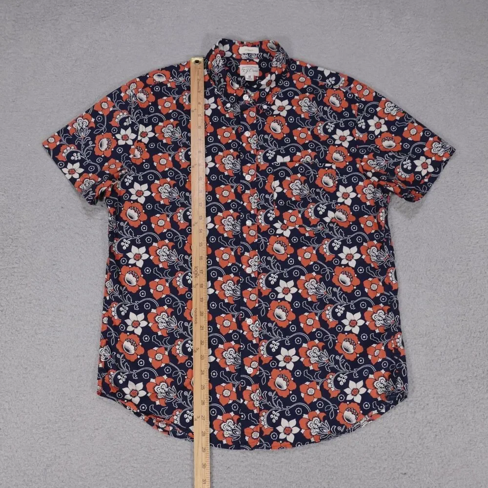 J Crew Floral Shirt Mens Medium Classic Fit Blue Short Sleeve Button Down